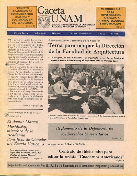 Portada de Gaceta UNAM 1986